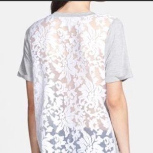 JOA gray tee shirt with ivory lace back NWT size L